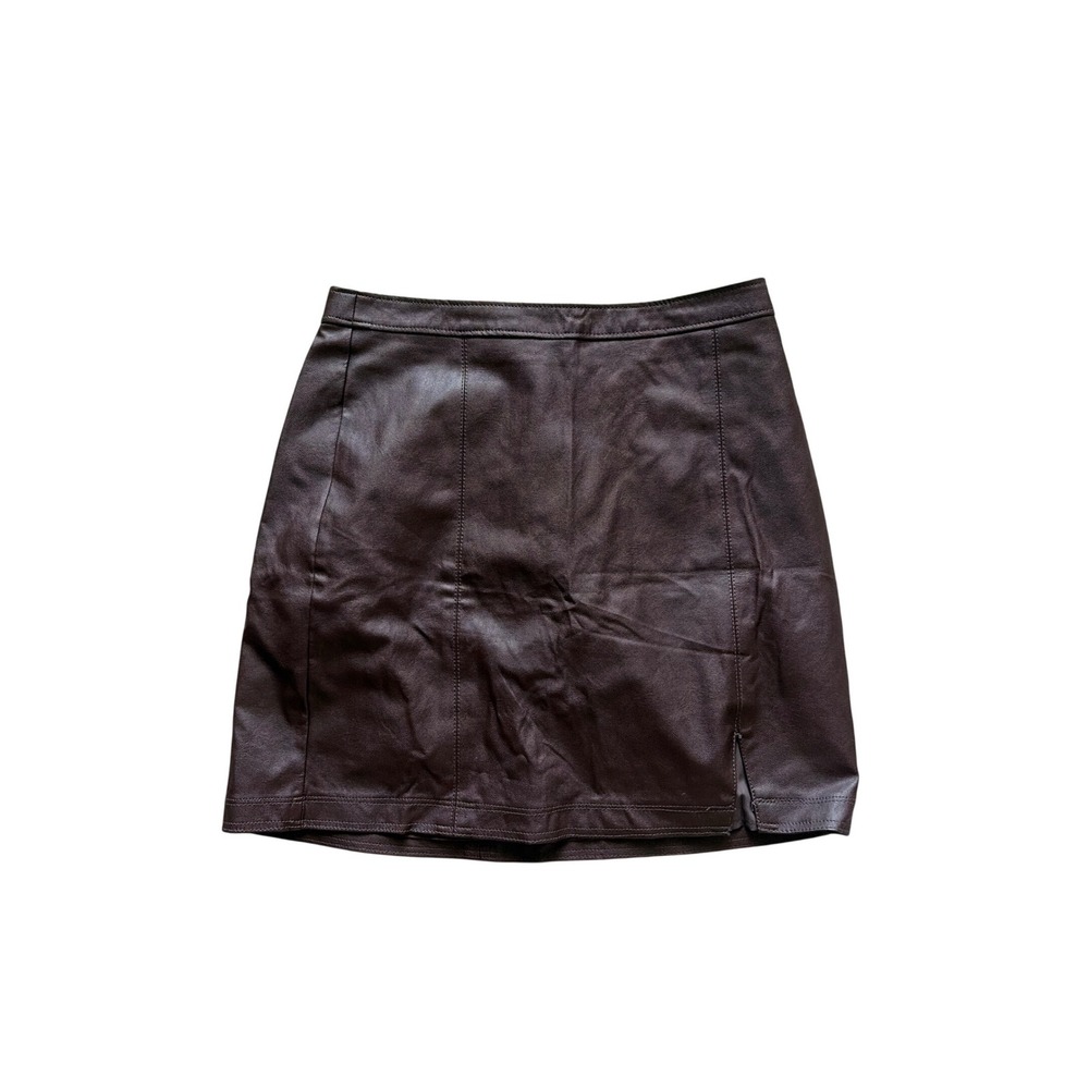 Mini Skirt Vegan Leather Dark Academia Abercrombie & Fitch Womens S Brown Slit